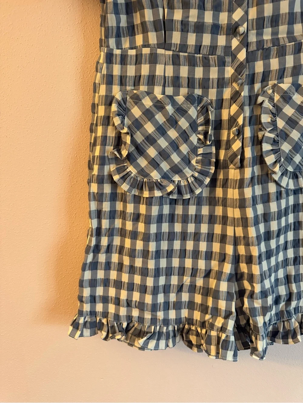 Sister Jane Blue and White Gingham Romper with Ruffle Collar - Picture 6 of 9